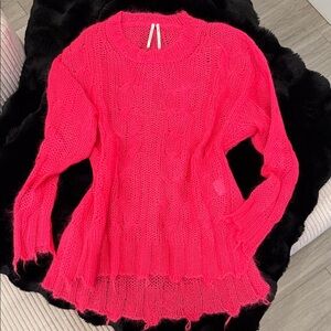 Anthropologie Bright Pink Crew Neck Wool Sweater